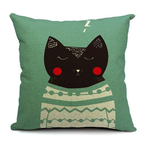 Cat Printed Cushion Cover - Sleeping Black Cat