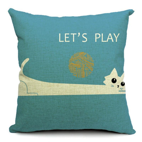 Cat Printed Cushion Cover - Let's Play