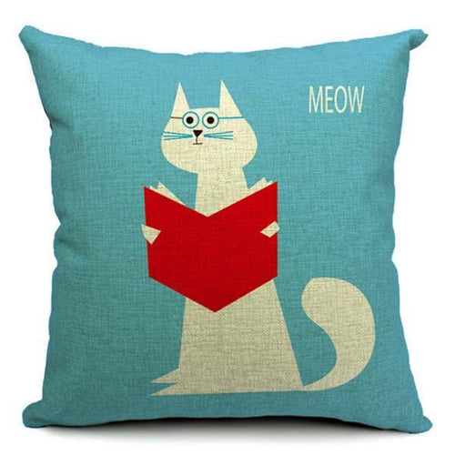 Cat Printed Cushion Cover - Reading Book