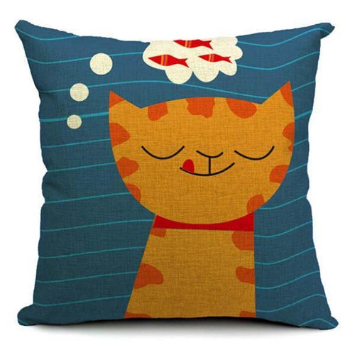 Cat Printed Cushion Cover - Thinking of Fish