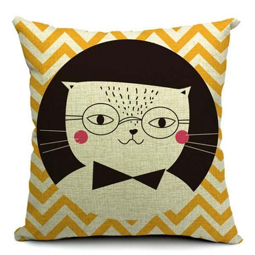 Cat Printed Cushion Cover - Wearing Bowtie