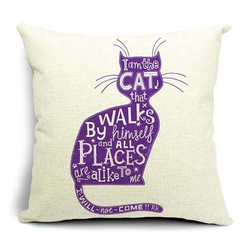 Cat Printed Cushion Cover - Purple Cat