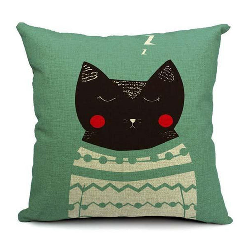 Cat Printed Cushion Cover - Sleeping Black Cat
