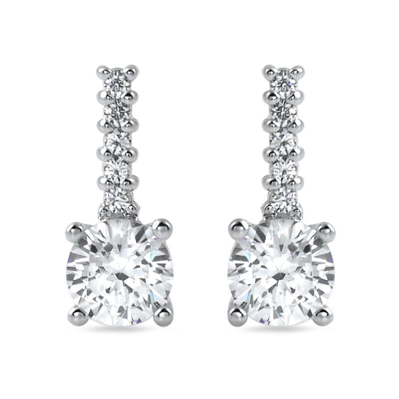 1.10 CTW Silver Simple Round CZ Drop Earrings