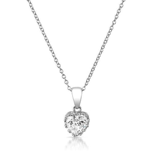 1 Carat Heart Cut CZ Necklace With Crown Setting